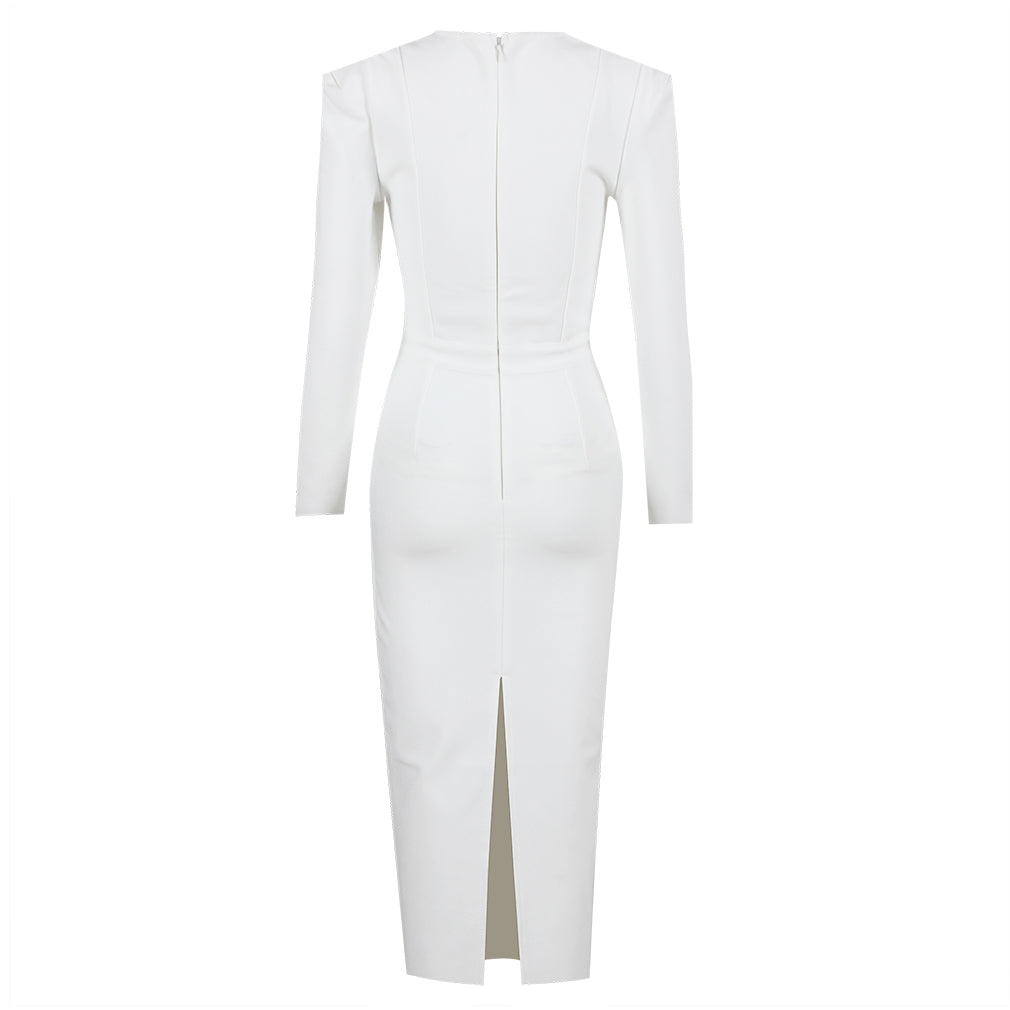 Evangeline Beaumont — Square Collar Back-Slit Midi Bandage Dress, alternate view 9