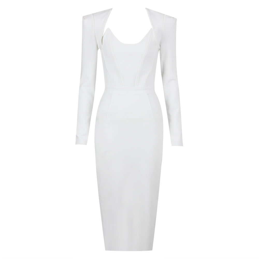 Evangeline Beaumont — Square Collar Back-Slit Midi Bandage Dress, alternate view 8