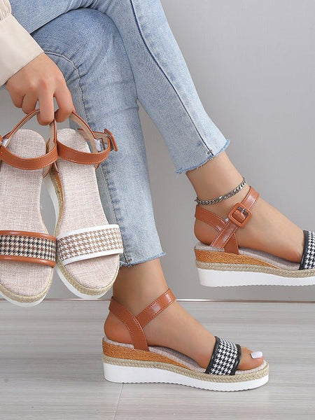 Houndstooth Print Sandals Women Summer Buckle Dress Shoes - Opulent EmpireHoundstooth Print Sandals Women Summer Buckle Dress ShoesOpulent Empire4