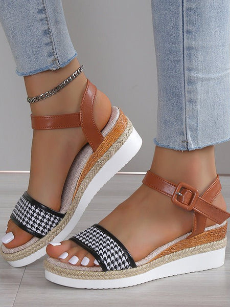 Houndstooth Print Sandals Women Summer Buckle Dress Shoes - Opulent EmpireHoundstooth Print Sandals Women Summer Buckle Dress ShoesOpulent Empire4