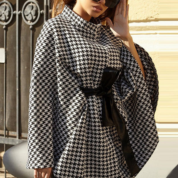 Houndstooth Tie Waist Trench Coat - Opulent EmpireHoundstooth Tie Waist Trench CoatOpulent EmpireClothing