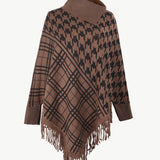 Houndstooth Turtleneck Fringe Hem Poncho - Opulent EmpireHoundstooth Turtleneck Fringe Hem PonchoOpulent EmpireClothing