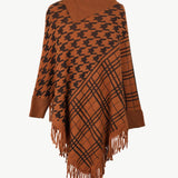 Houndstooth Turtleneck Fringe Hem Poncho - Opulent EmpireHoundstooth Turtleneck Fringe Hem PonchoOpulent EmpireClothing