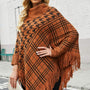 Houndstooth Turtleneck Fringe Hem Poncho - Opulent EmpireHoundstooth Turtleneck Fringe Hem PonchoOpulent EmpireClothing