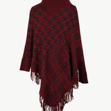 Houndstooth Turtleneck Fringe Hem Poncho - Opulent EmpireHoundstooth Turtleneck Fringe Hem PonchoOpulent EmpireClothing