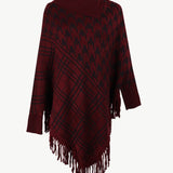 Houndstooth Turtleneck Fringe Hem Poncho - Opulent EmpireHoundstooth Turtleneck Fringe Hem PonchoOpulent EmpireClothing