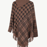 Houndstooth Turtleneck Fringe Hem Poncho - Opulent EmpireHoundstooth Turtleneck Fringe Hem PonchoOpulent EmpireClothing