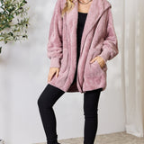 H&T Faux Fur Open Front Hooded Jacket - Opulent EmpireH&T Faux Fur Open Front Hooded JacketOpulent Empire