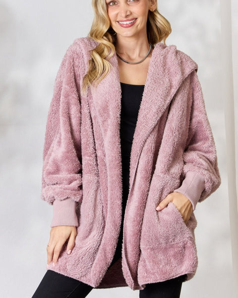 H&T Faux Fur Open Front Hooded Jacket - Opulent EmpireH&T Faux Fur Open Front Hooded JacketOpulent Empire