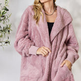 H&T Faux Fur Open Front Hooded Jacket - Opulent EmpireH&T Faux Fur Open Front Hooded JacketOpulent Empire