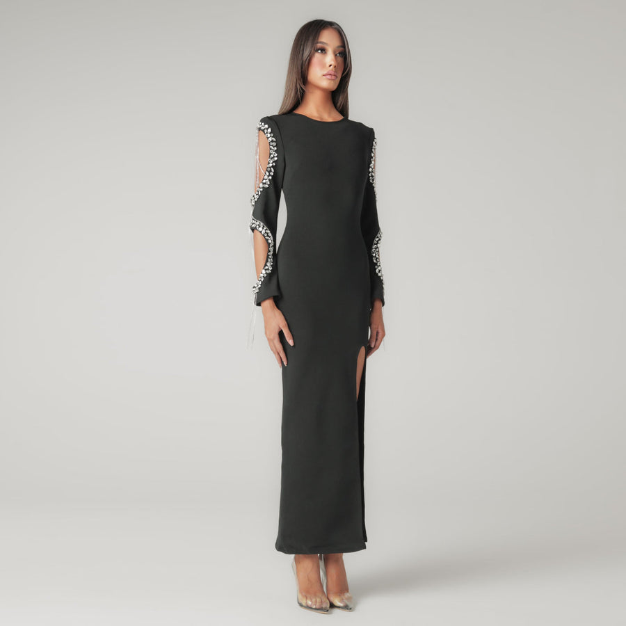 Arielle Moreau — Crystal Tassels Cutout-Sleeve Bandage Dress, alternate view 2