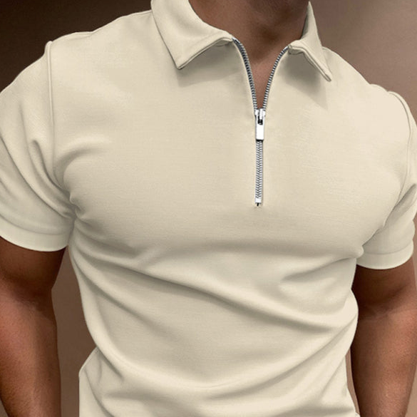 Men's new solid color short sleeve lapel casual fit polo shirt