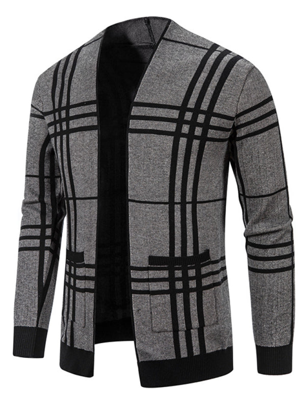 Finley Rousseau — Men Casual Plaid Open Front Cardigan, alternate view 4