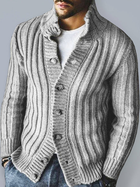 Casual Single Breasted Knit Sweater Lapel Long Sleeve Sweater Jacket Men