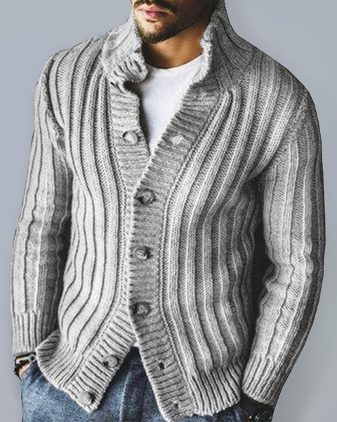 Casual Single Breasted Knit Sweater Lapel Long Sleeve Sweater Jacket Men