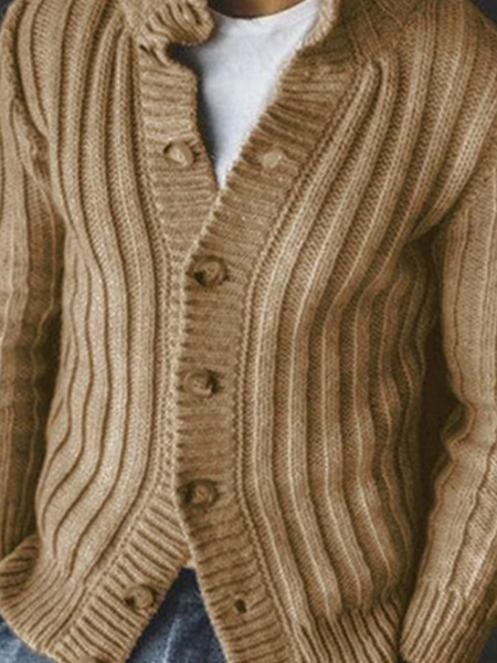 Casual Single Breasted Knit Sweater Lapel Long Sleeve Sweater Jacket Men