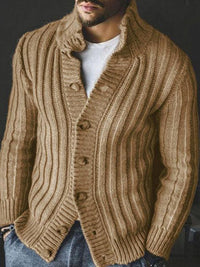 Jasper Laurent — Casual Single Breasted Knit Sweater Lapel Long Sleeve Sweater Jacket Men