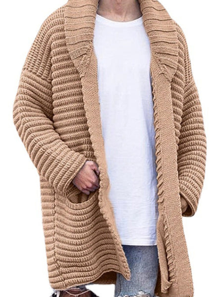 Men's Mid-Length Cardigan Lapel Long Sleeve Knitted Jacket