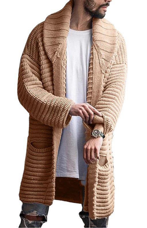 Marcel Laurent — Men's Mid-Length Cardigan Lapel Long Sleeve Knitted Jacket, alternate view 3
