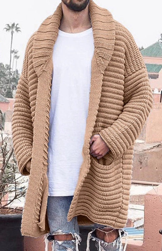 Marcel Laurent — Men's Mid-Length Cardigan Lapel Long Sleeve Knitted Jacket, alternate view 2