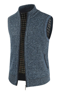 Isidore Beaumont — Men's Zip Vest Solid Color Stand Collar Sleeveless Knit Cardigan