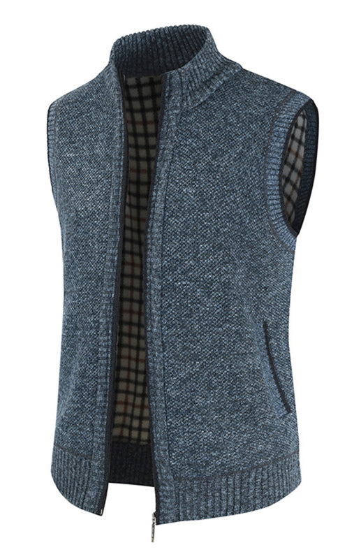 Isidore Beaumont — Men's Zip Vest Solid Color Stand Collar Sleeveless Knit Cardigan