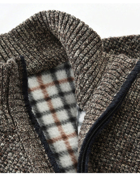 Men's Zip Vest Solid Color Stand Collar Sleeveless Knit Cardigan