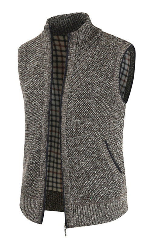 Isidore Beaumont — Men's Zip Vest Solid Color Stand Collar Sleeveless Knit Cardigan, alternate view 5