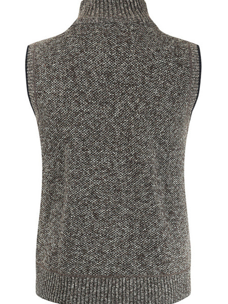 Men's Zip Vest Solid Color Stand Collar Sleeveless Knit Cardigan