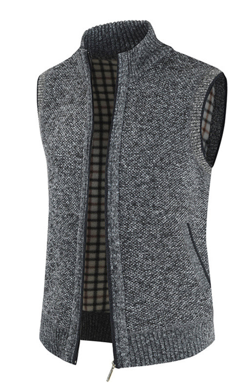 Isidore Beaumont — Men's Zip Vest Solid Color Stand Collar Sleeveless Knit Cardigan, alternate view 6