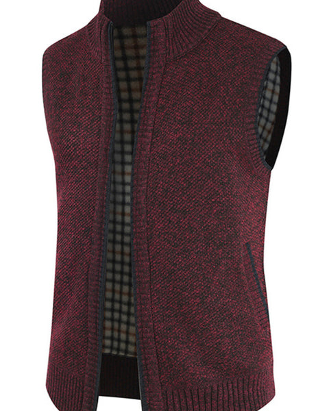 Isidore Beaumont — Men's Zip Vest Solid Color Stand Collar Sleeveless Knit Cardigan, alternate view 7
