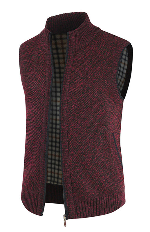 Isidore Beaumont — Men's Zip Vest Solid Color Stand Collar Sleeveless Knit Cardigan, alternate view 7