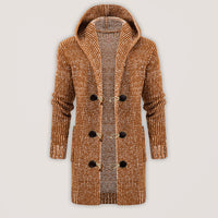 Emilian Laurent — Men's Mid Length Hooded Knit Cardigan Horn Buckle Hooded Long Sweater