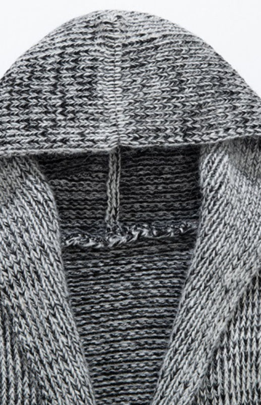 Emilian Laurent — Men's Mid Length Hooded Knit Cardigan Horn Buckle Hooded Long Sweater, alternate view 4
