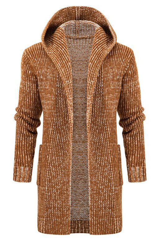 Emilian Laurent — Men's Mid Length Hooded Knit Cardigan Horn Buckle Hooded Long Sweater, alternate view 8