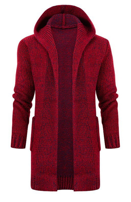 Emilian Laurent — Men's Mid Length Hooded Knit Cardigan Horn Buckle Hooded Long Sweater, alternate view 9