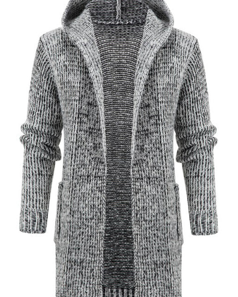 Emilian Laurent — Men's Mid Length Hooded Knit Cardigan Horn Buckle Hooded Long Sweater, alternate view 13