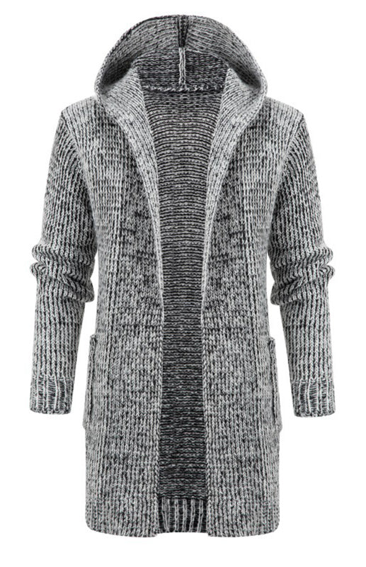 Emilian Laurent — Men's Mid Length Hooded Knit Cardigan Horn Buckle Hooded Long Sweater, alternate view 13