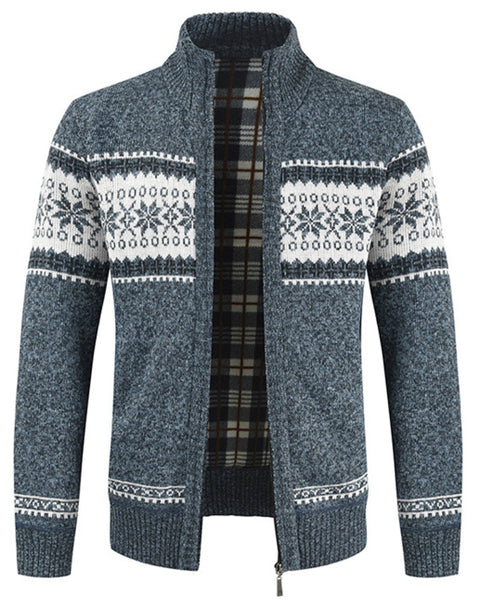 Men's New Sweater Cardigan Colorblock Standing Collar Sweater