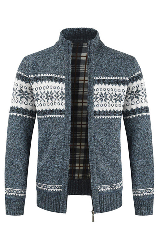 Remy Beaumont — Men's New Sweater Cardigan Colorblock Standing Collar Sweater