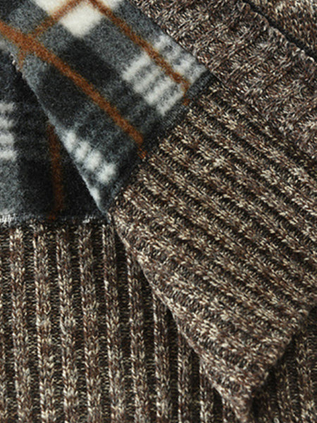 Men's New Sweater Cardigan Colorblock Standing Collar Sweater