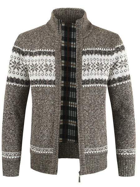 Men's New Sweater Cardigan Colorblock Standing Collar Sweater