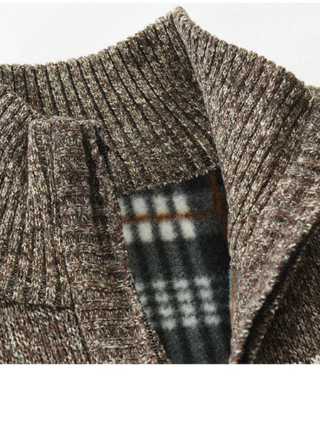 Men's New Sweater Cardigan Colorblock Standing Collar Sweater