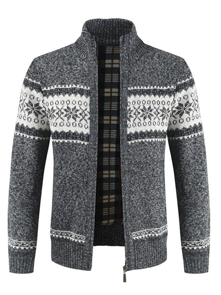 Men's New Sweater Cardigan Colorblock Standing Collar Sweater