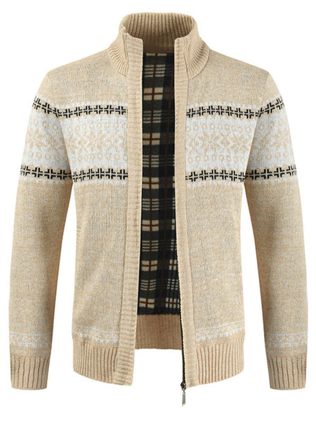 Men's New Sweater Cardigan Colorblock Standing Collar Sweater