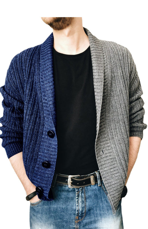Maximilian Laurent — Men's Two Tone Patchwork Single Breasted Long Sleeve Sweater Cardigan, alternate view 2