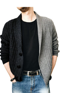 Maximilian Laurent — Men's Two Tone Patchwork Single Breasted Long Sleeve Sweater Cardigan