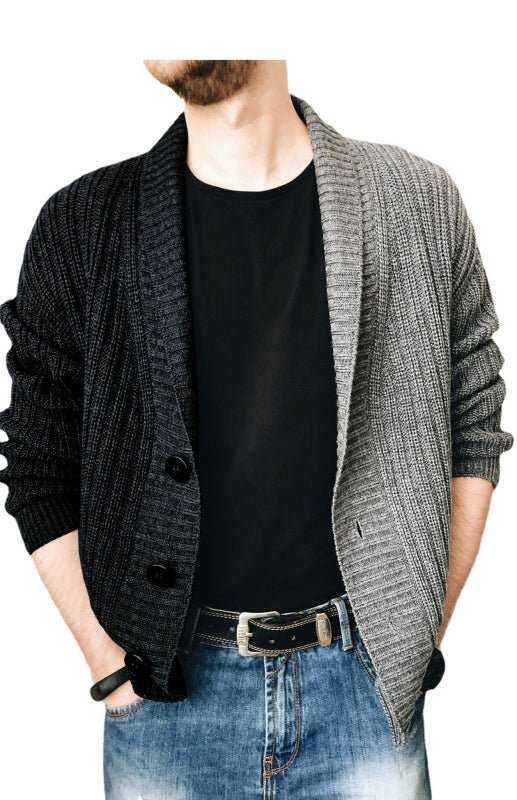 Maximilian Laurent — Men's Two Tone Patchwork Single Breasted Long Sleeve Sweater Cardigan