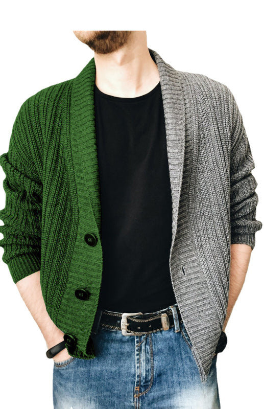 Maximilian Laurent — Men's Two Tone Patchwork Single Breasted Long Sleeve Sweater Cardigan, alternate view 6