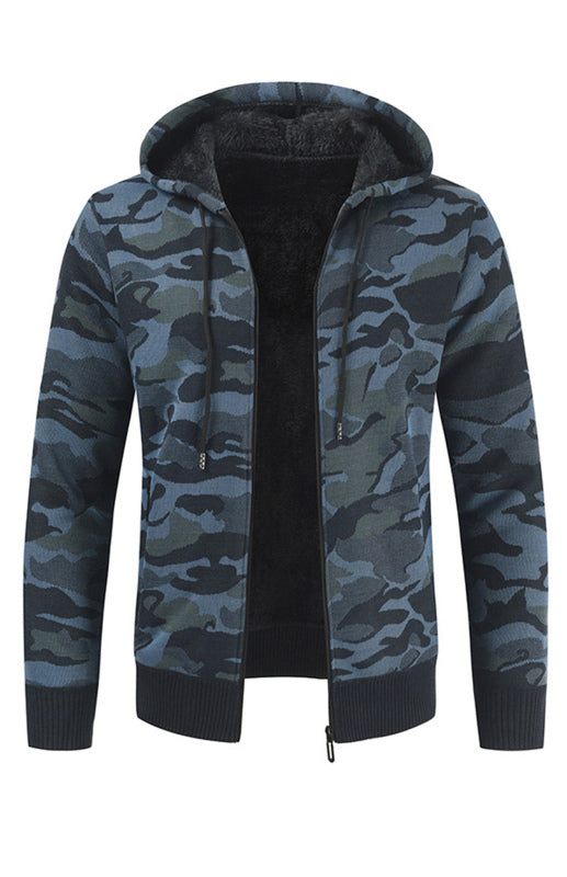 Leander Laurent — Men's Hooded Sweater Cardigan Camo Hooded Athleisure Sweater